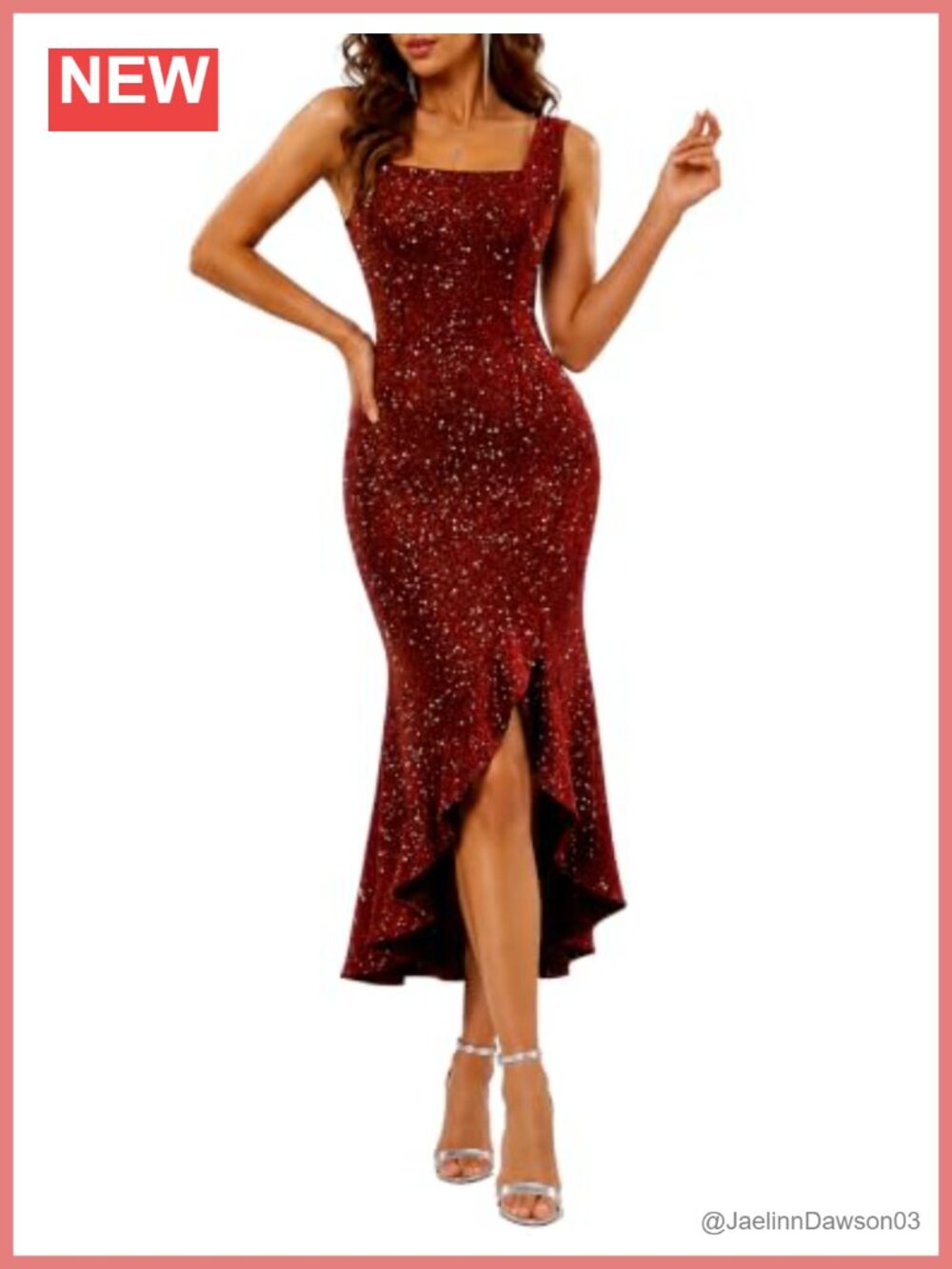 Sequin Square Neck Midi Bodycon Formal Cocktail Dress